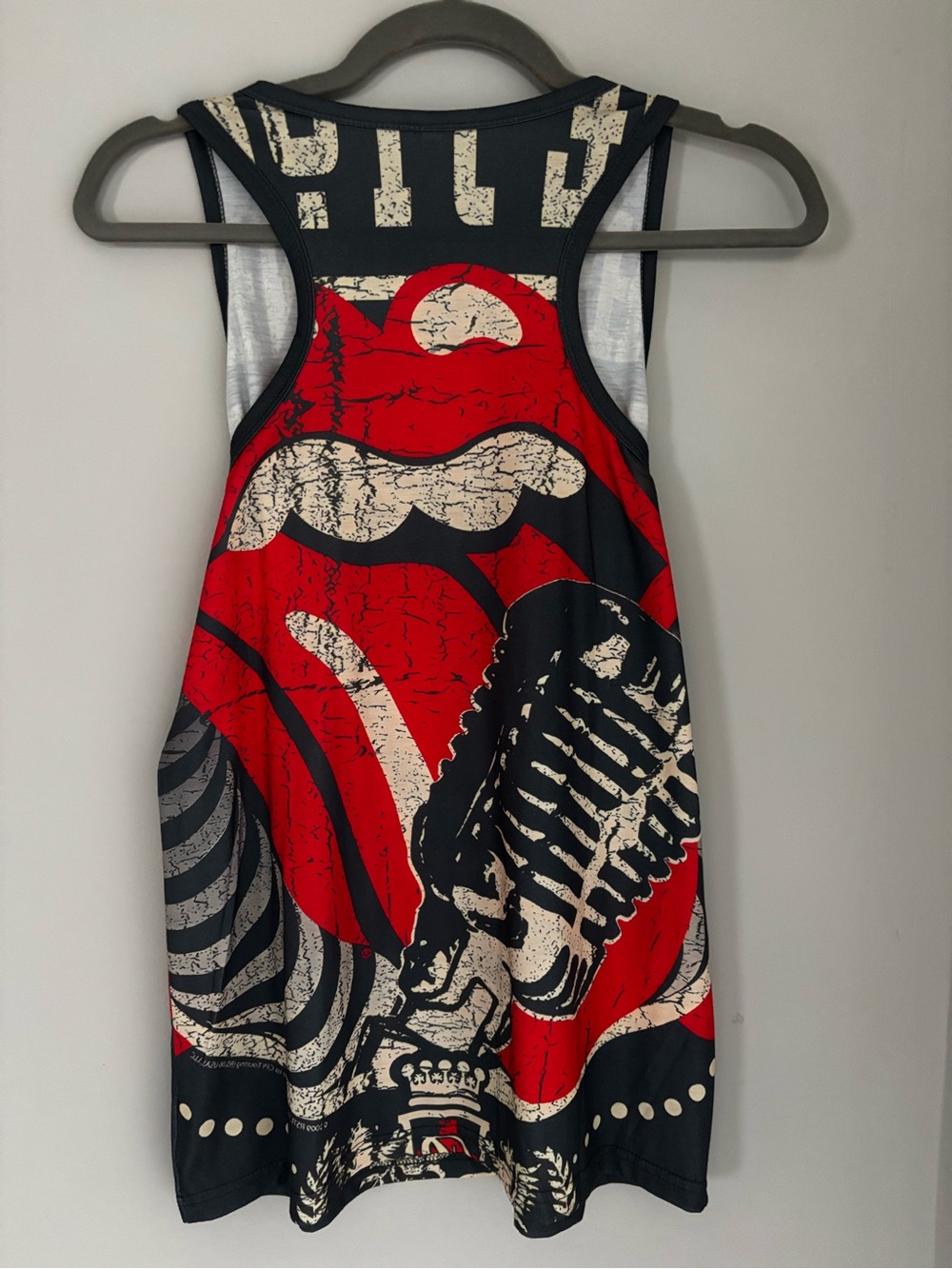 Rolling Stones Dark Gray Tank Top with Red Tongue Graphic and Microphone - Picture 2 of 3